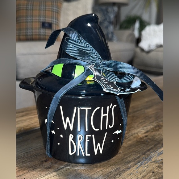Rae Dunn Other - NWT Rae Dunn 2 Piece Halloween WITCH’s BREW Mini Ceramic Dish Cauldron Black